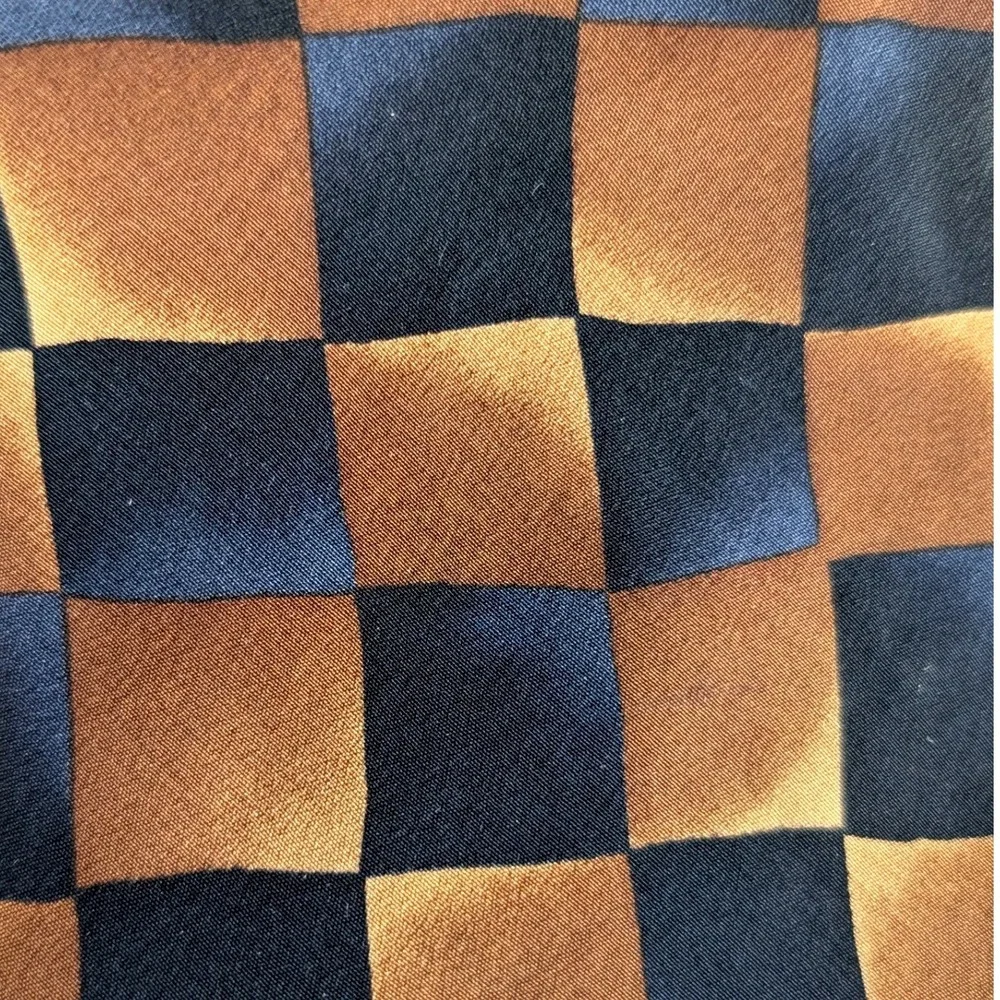 Jimmy V Jim Valvano Mens Silk Tie Brown Navy Blue Checkerboard Wide‎ 4 Inch